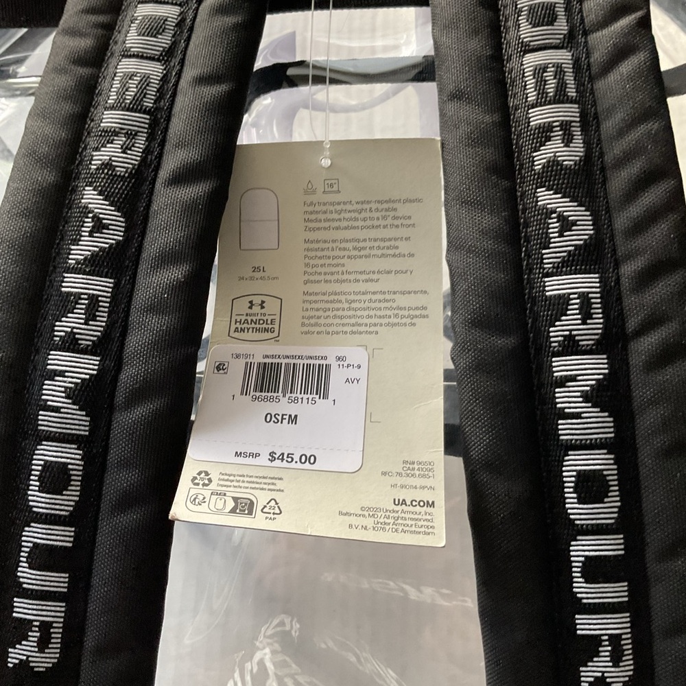 Under Armour Transparent Backpack With Black Acce… - image 3